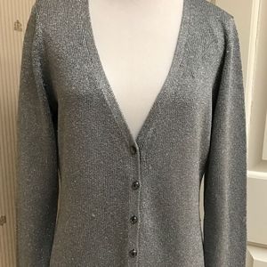 ANN TAYLOR SHIMMERY METALLIC SILVER CARDIGAN - EUC